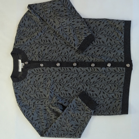 Cathy Daniels Metallic Leaf Button Up Cardigan Sweater SMALL Gray Embellished - Picture 11 of 16